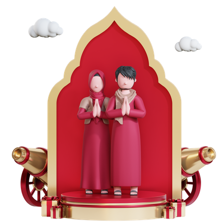 Muslimisches Paar beim Gebet  3D Illustration