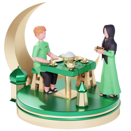 Muslimisches Paar beim Iftar  3D Icon