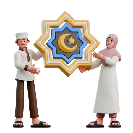 Muslims in Eid Fitr holiday decorations  3D Illustration