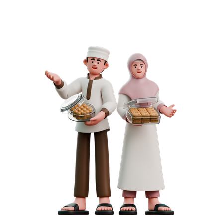 Muslims on Eid Fitr distribute cakes  3D Icon