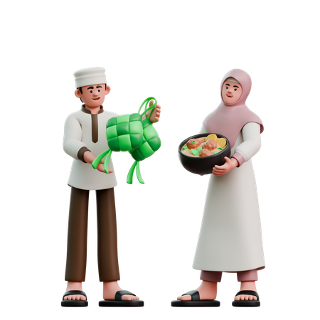 Muslims on Eid Fitr share food  3D Illustration