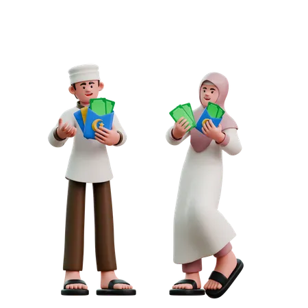 Muslims on Eid Fitr share THR  3D Illustration