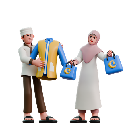 Muslims on Eid Fitr shopping  3D Illustration