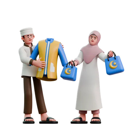 Muslims on Eid Fitr shopping  3D Illustration