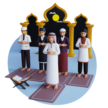 Muslims people doing prayer in mosque  3D Illustration