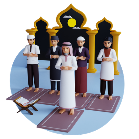 Muslims people doing prayer in mosque 3D Illustration