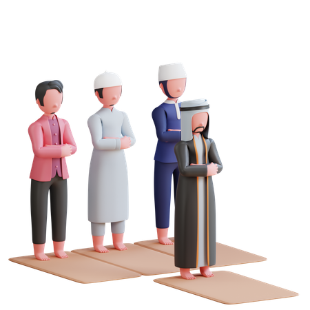 Muslims praying in congregation at mosque  3D Illustration