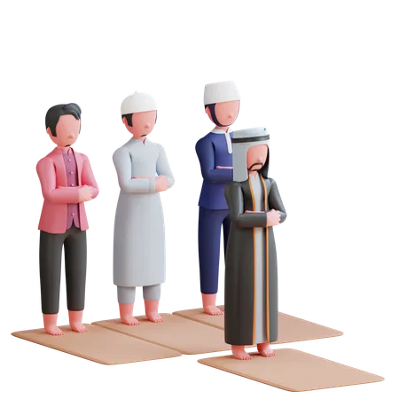 Muslims praying in congregation at mosque  3D Illustration