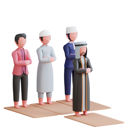 Muslims praying in congregation at mosque 3D Illustration