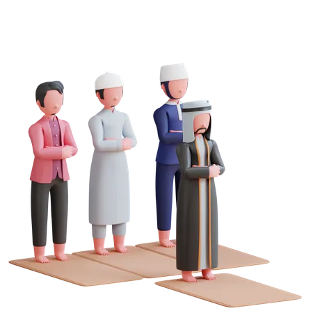 Muslims praying in congregation at mosque  3D Illustration