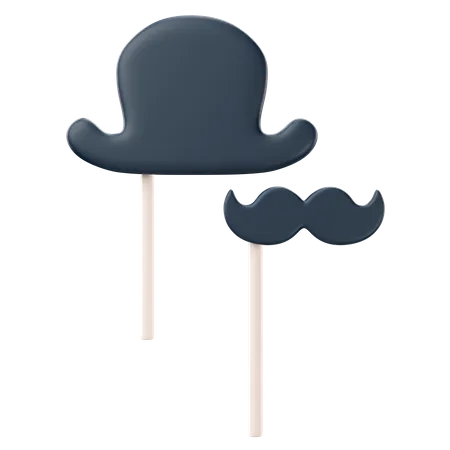 3 D Birthday Icon Mustache And Hat 3D Icon