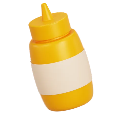 3 D Mustard Bottle Sauce Fast Food Icon In 3 D Illustration Mustard Bottle Food Icons With Logo Label On Plastic Squeeze Bottle Packaging Isolated On A Transparent Background 3D Icon