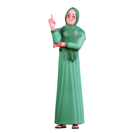 Femme musulmane pointant vers le haut  3D Illustration