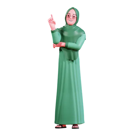 Femme musulmane pointant vers le haut  3D Illustration