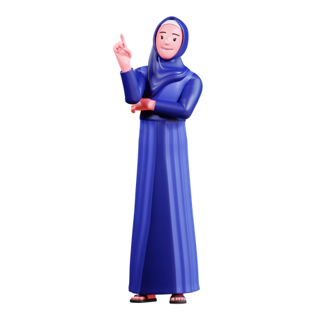 Femme musulmane pointant vers le haut  3D Illustration