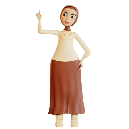 Femme musulmane pointant vers le haut  3D Illustration