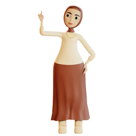 Femme musulmane pointant vers le haut  3D Illustration