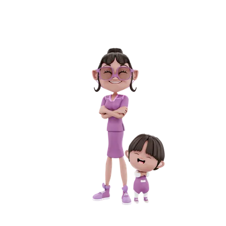 Mutter und Kind stehen  3D Illustration