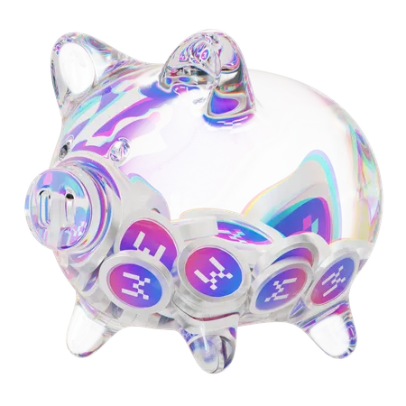 Mxc Clear Glass Piggy Bank With Decreasing Piles Of Crypto Coins  3D Icon