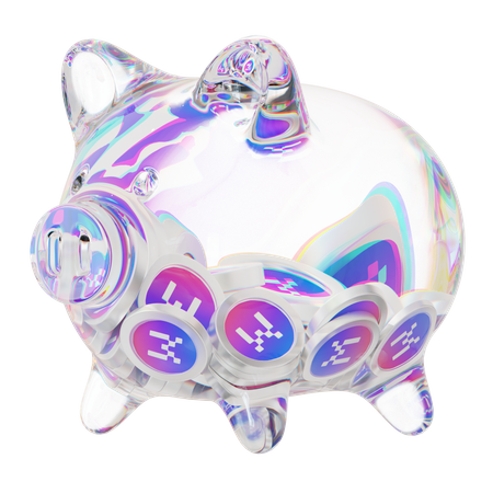 Mxc Clear Glass Piggy Bank With Decreasing Piles Of Crypto Coins  3D Icon