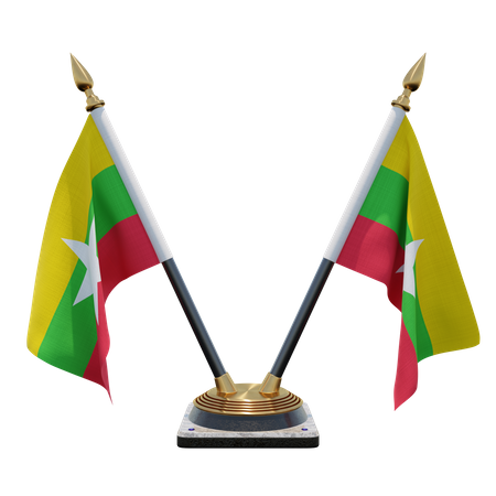 Myanmar Doppel-Tischflaggenständer  3D Flag