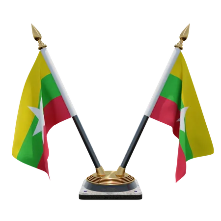 Myanmar Doppel-Tischflaggenständer  3D Flag