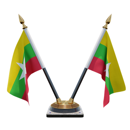 Myanmar Double Desk Flag Stand  3D Illustration