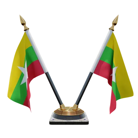 Myanmar Double Desk Flag Stand  3D Illustration