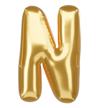 N Alphabet 3 D Illustration In Golden Balloon Style 3D Icon
