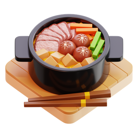 고기와 야채를 곁들인 나베 냄비  3D Icon