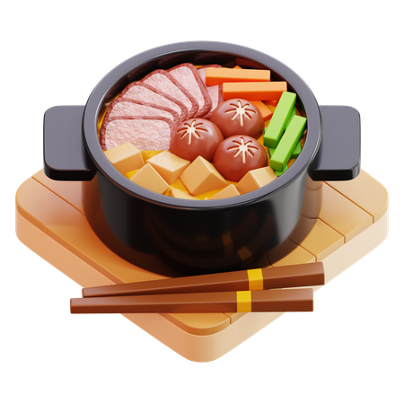 Nabe Hot Pot With Meat And Vegetables  3D Icon