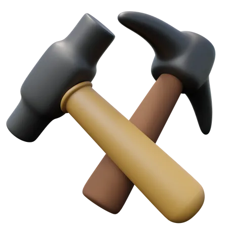 Nail Hammer And Pickaxe 3D Icon