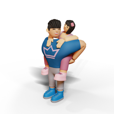 Namorado levantando a namorada nas costas  3D Illustration