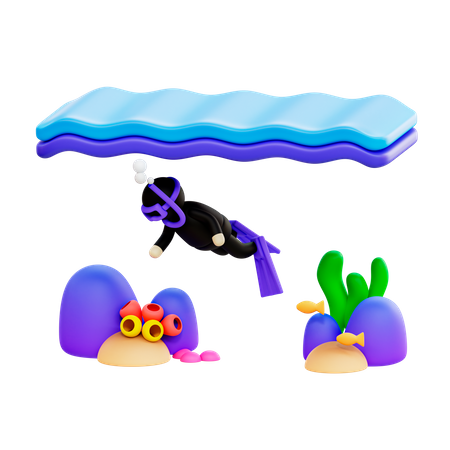 Natación submarina  3D Illustration