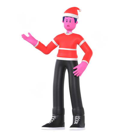 Menino de Natal aproveitando a queda de neve  3D Illustration
