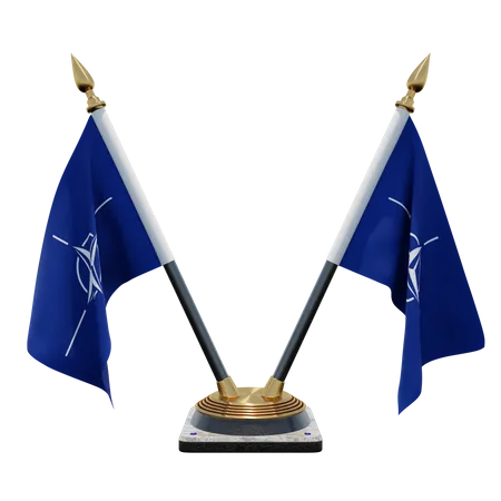 Doppelter NATO-Tischflaggenständer  3D Flag