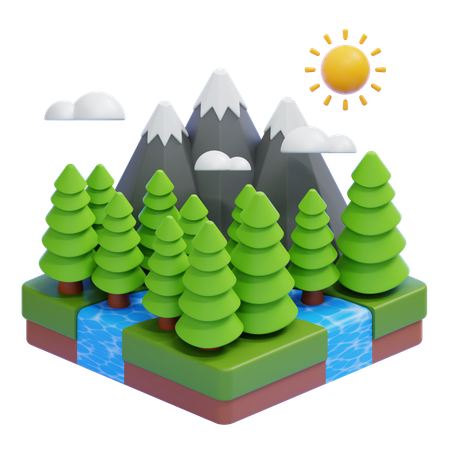 Nature Landscape With Pine Trees And Mountains  3D Icon