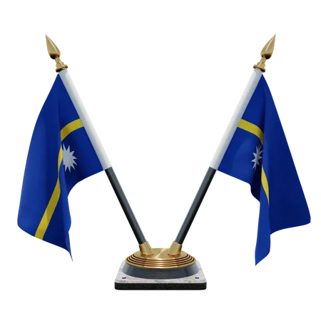 Nauru Double Desk Flag Stand  3D Illustration
