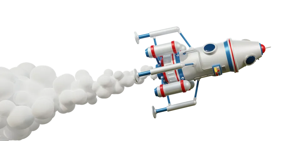 El Modulo Espacial De La Nave Espacial Vuela Por El Espacio Con Humo De Avion 3D Illustration