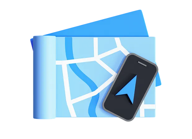 Smartphone 3 D Con Aplicacion Movil De Navegacion GPS De Mapas Mapa De La Ciudad Plegado Telefono Con Lugar De Ubicacion Ruta Marcada Seguimiento De Entrega Icono De Diseno Creativo De Dibujos Animados Aislado Sobre Fondo Blanco Representacion 3 D 3D Icon