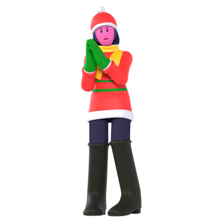 Chica De Navidad Con Traje De Invierno  3D Icon