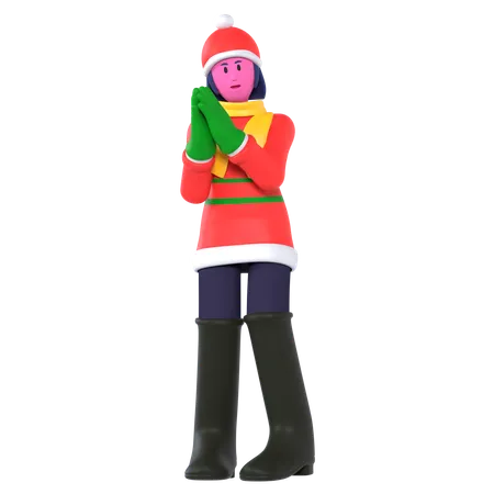 Chica De Navidad Con Traje De Invierno  3D Icon