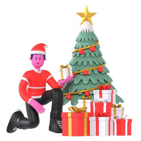 Niño De Navidad Decorar Árbol De Navidad  3D Illustration