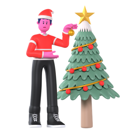 Niño De Navidad Decorar Árbol De Navidad  3D Illustration