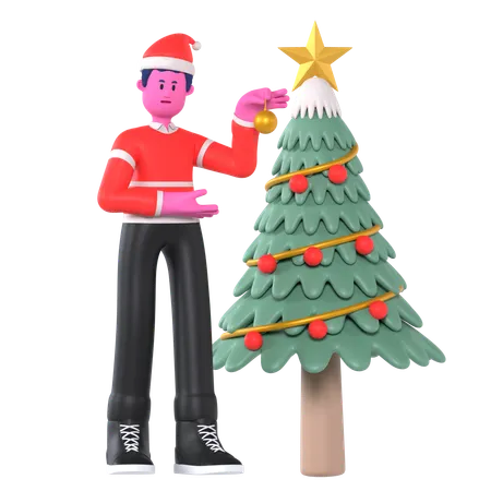 Niño De Navidad Decorar Árbol De Navidad  3D Illustration