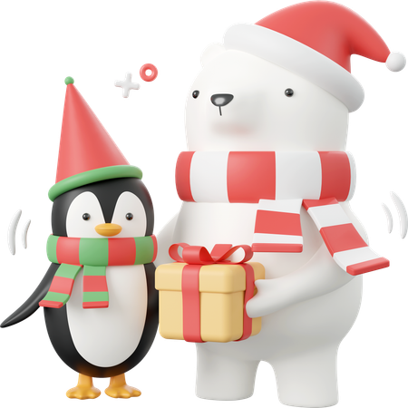 Pingüino y oso de navidad  3D Icon