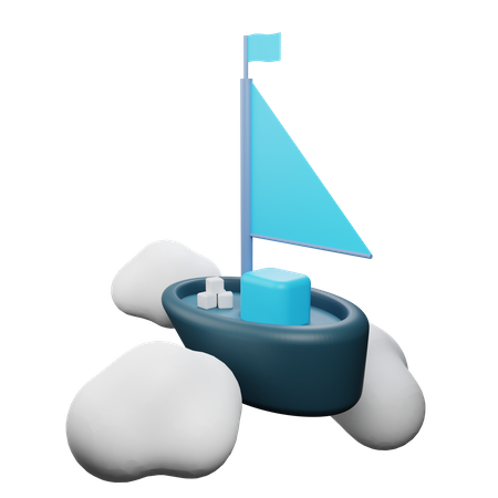 Navire volant à travers les nuages  3D Illustration