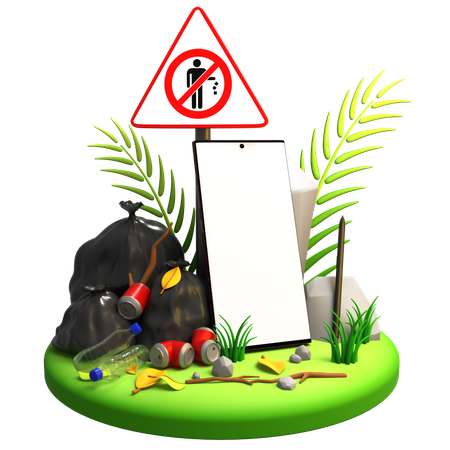 Ne jetez pas de déchets sur la maquette mobile  3D Illustration