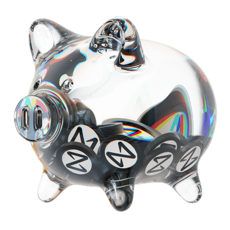 Near Clear Glass Piggy Bank With Decreasing Piles Of Crypto Coins  3D Icon