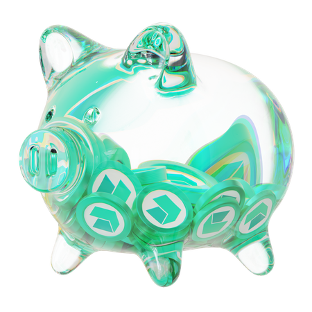 Neo Clear Glass Piggy Bank With Decreasing Piles Of Crypto Coins  3D Icon